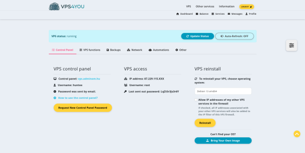 VPS control panel